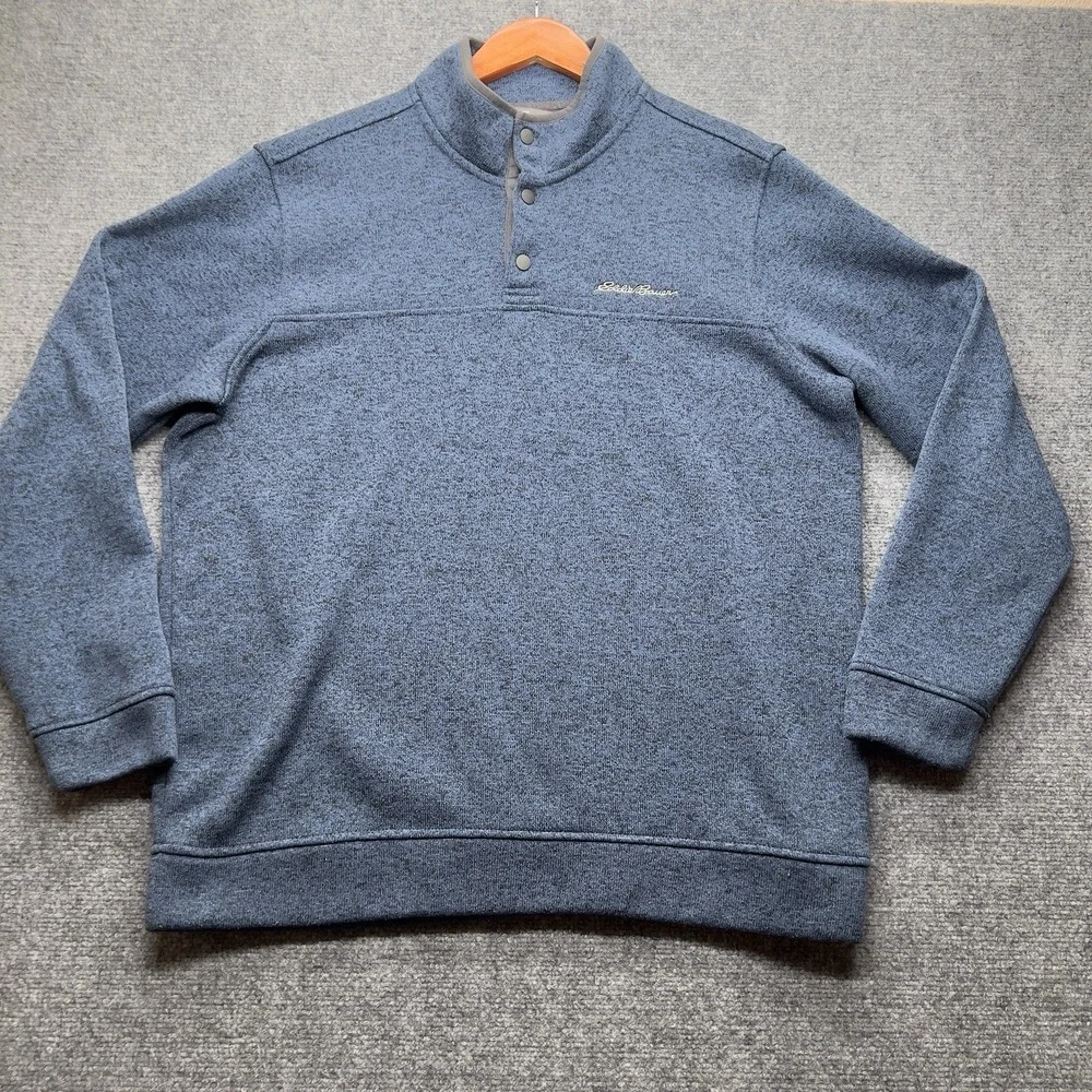 Eddie Bauer Men's Quarter Snap Pullover Sweater Fleece Blue Casual